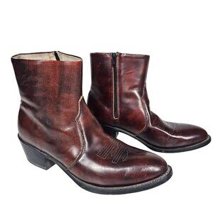 Durango Men's Brown Leather Ankle Western Cowboy Boots Side Zip 8.5D DB954